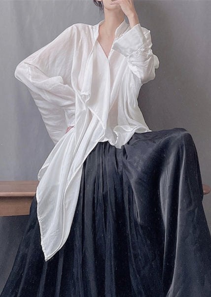 Loose Black Asymmetrical Solid Silk Cotton Blouses Spring KK021 SH-LF-LTP240602