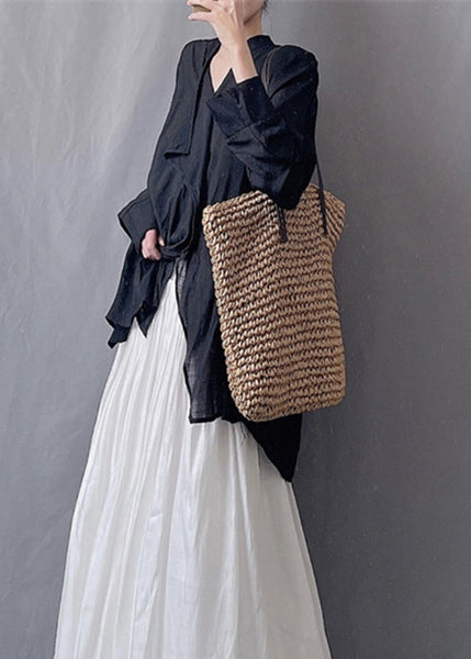 Loose Black Asymmetrical Solid Silk Cotton Blouses Spring KK021 SH-LF-LTP240602