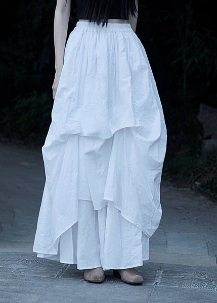 Loose Black Asymmetrical Wrinkled Elastic Waist Cotton Skirt Summer LK005 GK-SKTS240710