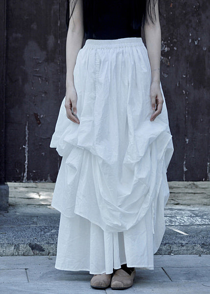 Loose Black Asymmetrical Wrinkled Elastic Waist Cotton Skirt Summer LK005 GK-SKTS240710