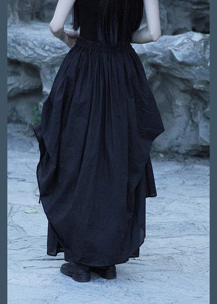 Loose Black Asymmetrical Wrinkled Elastic Waist Cotton Skirt Summer LK005 GK-SKTS240710