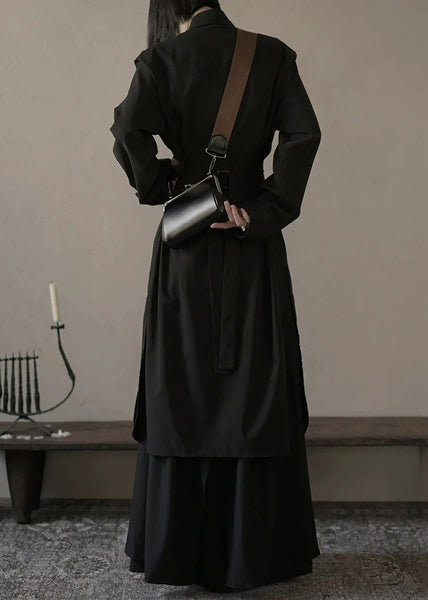 Loose Black Button Shirts And Wide Leg Pants Cotton Two Pieces Set Spring YZ073 ABC