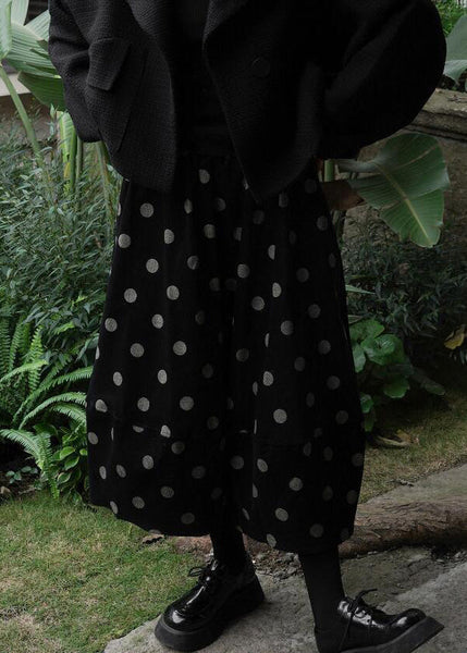 Jupe ample en velours côtelé noir à pois, taille élastique, patchwork, hiver TU038