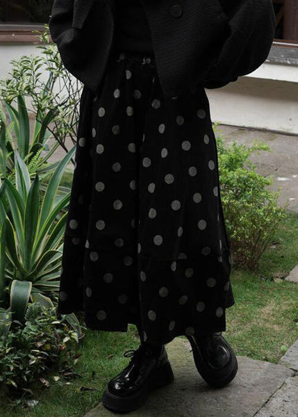 Jupe ample en velours côtelé noir à pois, taille élastique, patchwork, hiver TU038