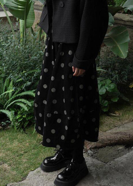 Jupe ample en velours côtelé noir à pois, taille élastique, patchwork, hiver TU038