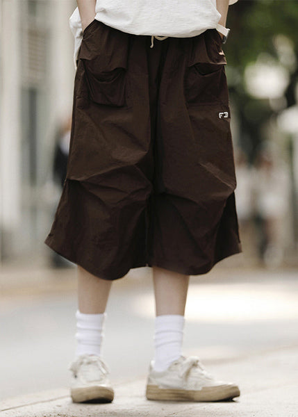 Loose Black Drawstring Pockets Patchwork Mens Crop Pants Summer YT014 Men-Silk-MENCP240721