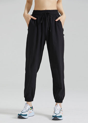 Loose Pants Tie Waist Elastic Yoga Lantern Black FashionChic