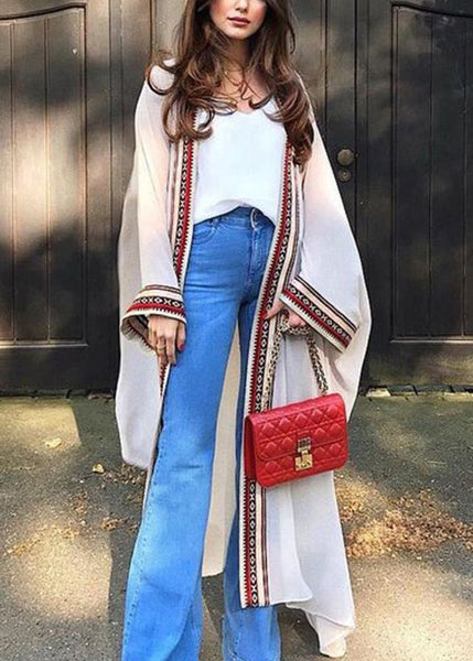 Loose Black Embroidered Tie Waist Chiffon Cardigans Long Sleeve OP1052 Ada Fashion