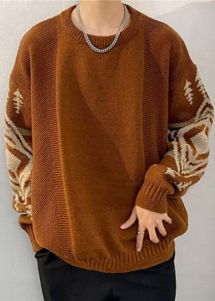 Loose Black Geometric Thick Knit Mens Sweaters Winter QF029 MENSW241016