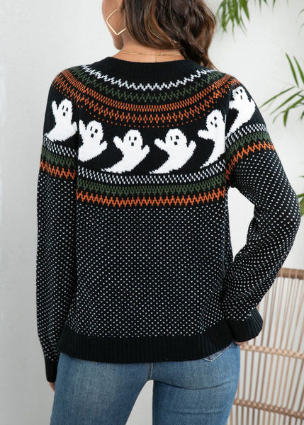 Loose Black Ghost Dot Patchwork Knit Cardigan Fall AE1020 OM-HW240901