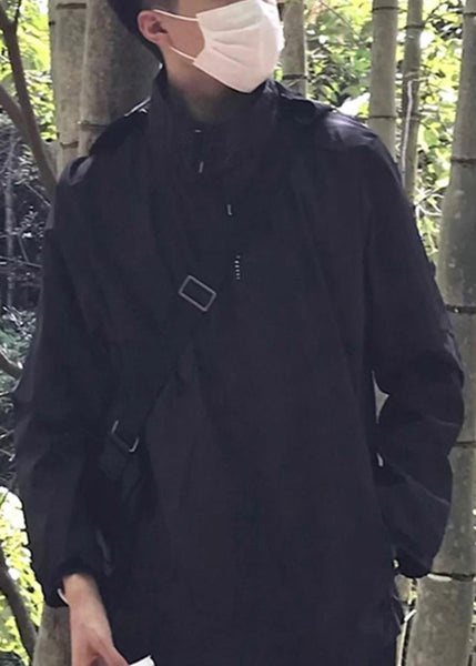 Solid Pockets Cotton Black Loose Hooded Men Spring Coat FashionChic