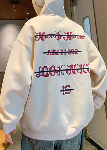 Loose Black Hooded Print Pockets Cotton Men Sweatshirt Fall RP064 ABC