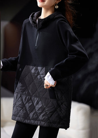 Loose Black Hooded Zippered Patchwork Sweatshirts Spring TY009