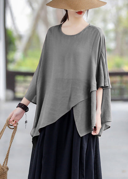 Loose Black O Neck Asymmetrical Cotton T Shirt Tops Summer LK023 GK-HTP240710