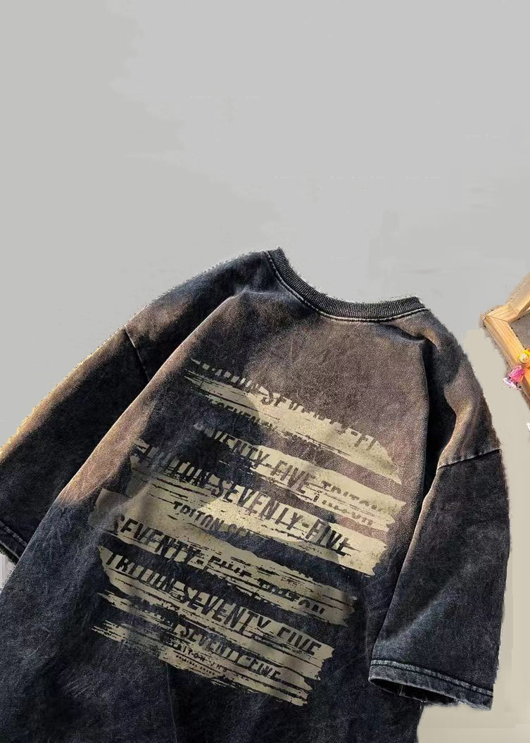 Loose Black O Neck Letter Cotton Mens T Shirt Summer YL004 ABC