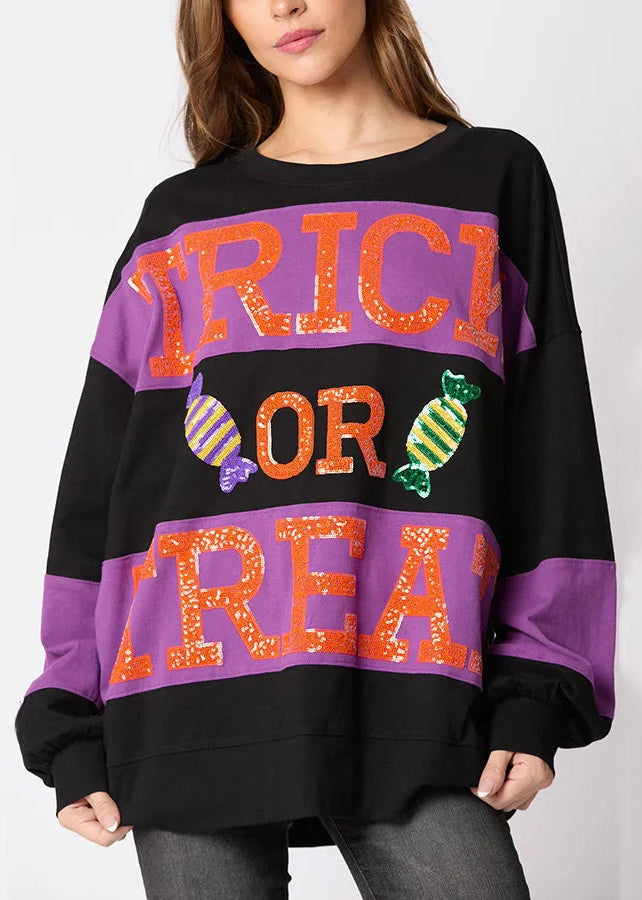 Loose Black O Neck Letter Cotton Sweatshirt Fall AE1038 OM-HW240901