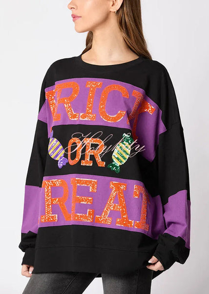 Loose Black O Neck Letter Cotton Sweatshirt Fall AE1038 OM-HW240901