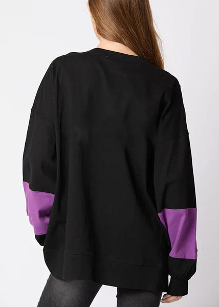 Loose Black O Neck Letter Cotton Sweatshirt Fall AE1038 OM-HW240901