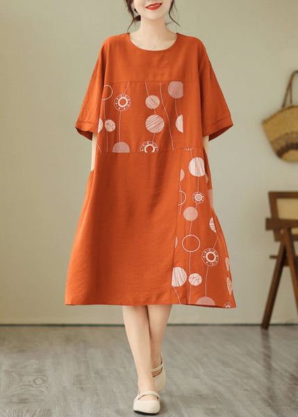 Loose Black O-Neck Print Holiday Long Dress Short Sleeve GH1007 Ada Fashion