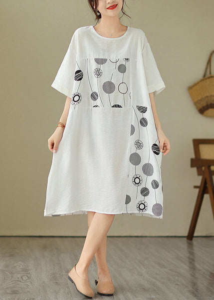 Loose Black O-Neck Print Holiday Long Dress Short Sleeve GH1007 Ada Fashion