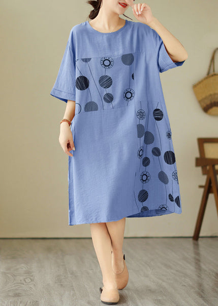 Loose Black O-Neck Print Holiday Long Dress Short Sleeve GH1007 Ada Fashion