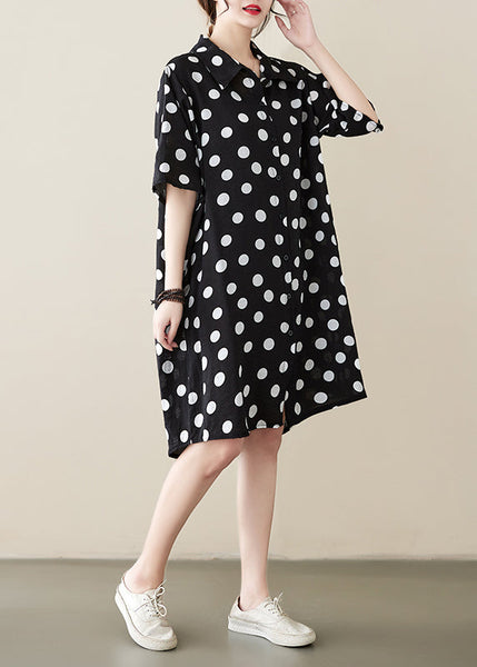 Loose Black Peter Pan Collar Dot Print Cotton Shirts Dress Summer AP072 GK-SDM240718