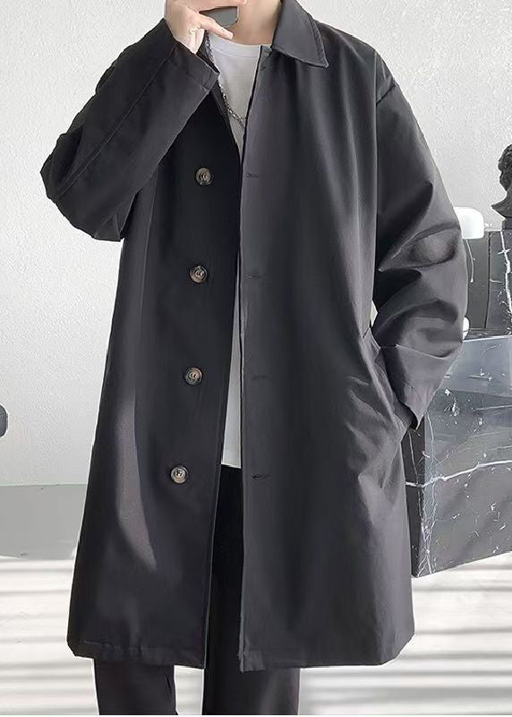 Loose Black Peter Pan Collar Pockets Cotton Coats Men Coat Spring YQ005 ABC