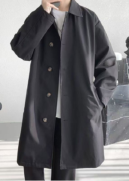 Loose Black Peter Pan Collar Pockets Cotton Coats Men Coat Spring YQ005 ABC