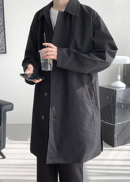 Loose Black Peter Pan Collar Pockets Cotton Coats Men Coat Spring YQ005 ABC