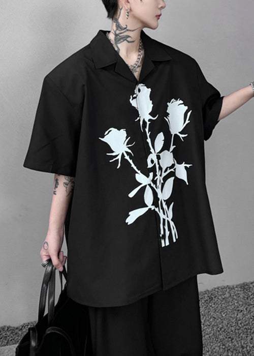 Peter Black Summer Men Collar Loose Pan Shirts Print Cotton FashionChic