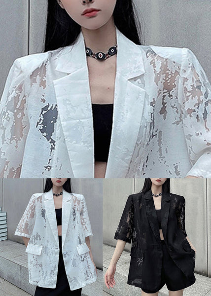 Summer Back Thin Open Pockets Side Cotton Black Coat Loose FashionChic