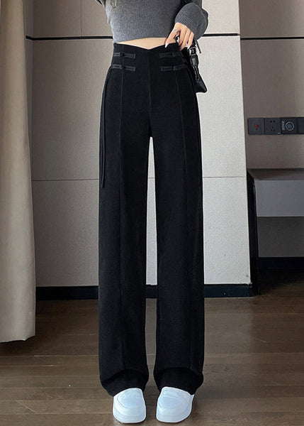 Loose Black Pockets Elastic Waist Corduroy Pants Spring RH038 ABC