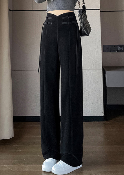 Loose Black Pockets Elastic Waist Corduroy Pants Spring RH038 ABC