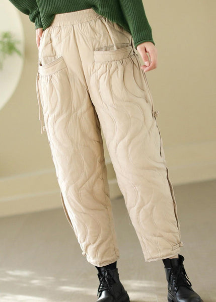 Loose Black Pockets Elastic Waist Thick Warm Pants Winter RK001 ABC1