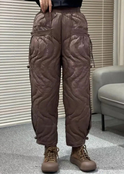 Loose Black Pockets Elastic Waist Thick Warm Pants Winter RK001 ABC1