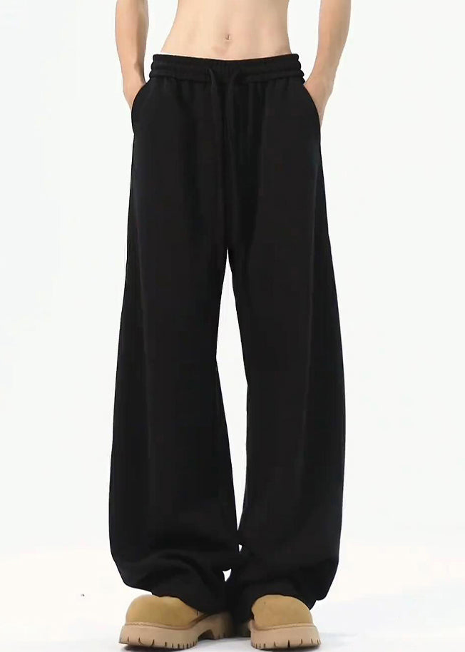 Loose Black Pockets Solid Warm Fleece Mens Pants Elastic Waist Spring RM065 ABC