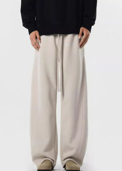 Loose Black Pockets Solid Warm Fleece Mens Pants Elastic Waist Spring RM065 ABC