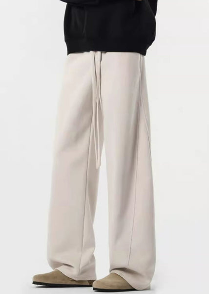 Loose Black Pockets Solid Warm Fleece Mens Pants Elastic Waist Spring RM065 ABC