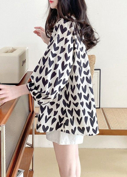 Bracelet Shirts Loose Print Cotton Black Button Sleeve FashionChic