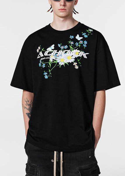 Loose Black Print Cozy Cotton Men Neutral T Shirt Summer LK045 Men-Silk-MENT240630