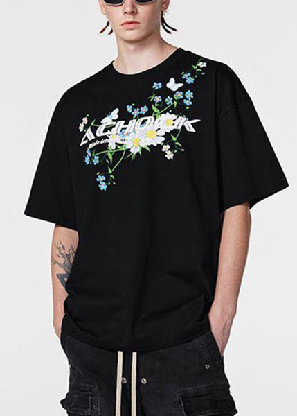 Loose Black Print Cozy Cotton Men Neutral T Shirt Summer LK045 Men-Silk-MENT240630