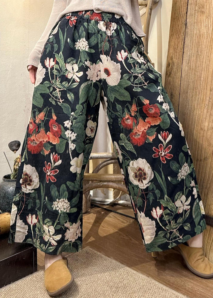 Loose Black Print Elastic Waist Cotton Crop Pants Winter JH018 MMDM-CPTS240717