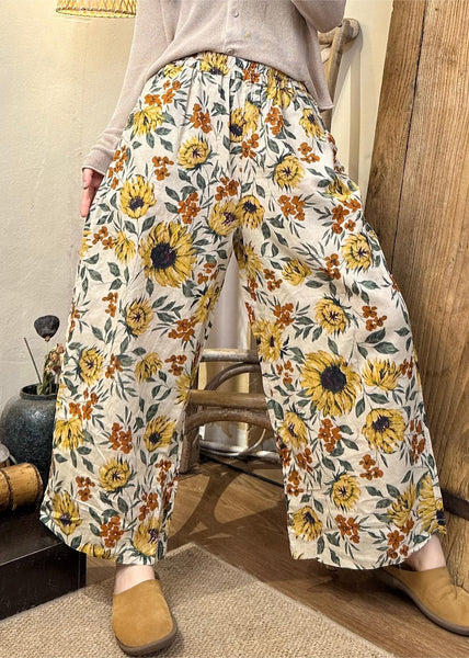 Loose Black Print Elastic Waist Cotton Crop Pants Winter JH018 MMDM-CPTS240717