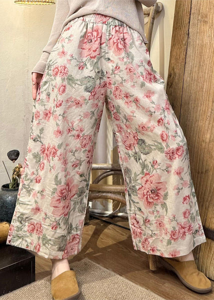 Loose Black Print Elastic Waist Cotton Crop Pants Winter JH018 MMDM-CPTS240717