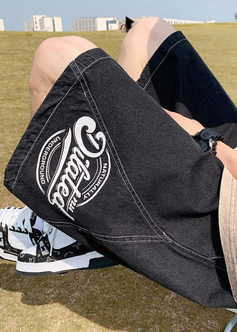 Loose Black Print Elastic Waist Denim Men Shorts Summer YL024 ABC
