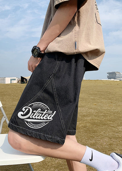 Loose Black Print Elastic Waist Denim Men Shorts Summer YL024 ABC