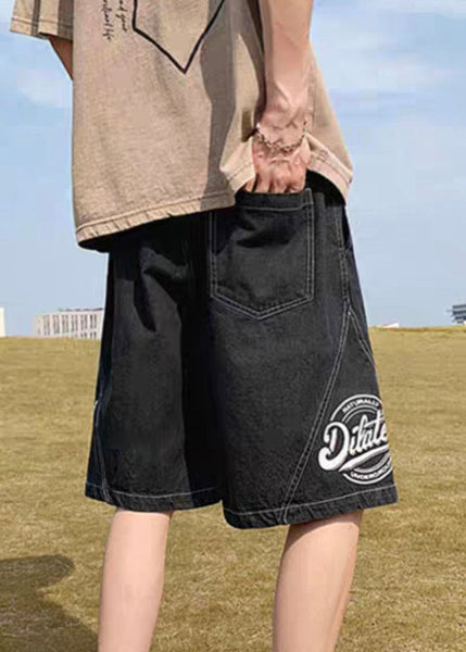 Loose Black Print Elastic Waist Denim Men Shorts Summer YL024 ABC