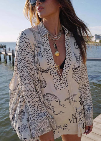 Pieces Shirts Silk Loose And Shorts Black Two Lace Set Print Up FashionChic