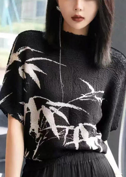 Cotton Print Shirt Summer T Loose Black Wrinkled FashionChic