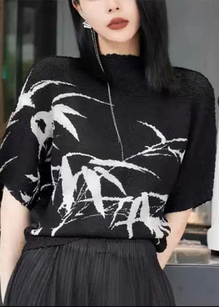 Cotton Print Shirt Summer T Loose Black Wrinkled FashionChic
